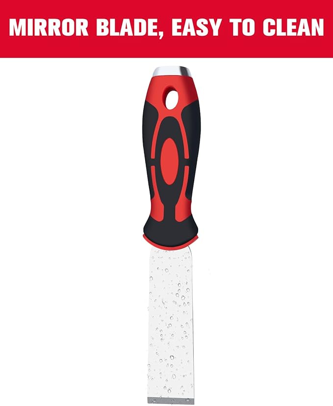 ROTATION Extra Thick Scraper Set, 4 piece, Soft Grip, Heavy Duty, Scraper with Hammer End, Stainless Steel Putty Knife