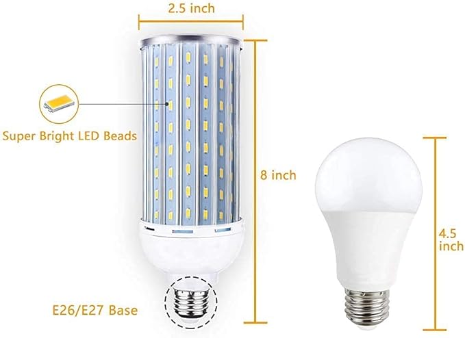 Intpro 60W LED Corn Light Bulb Lamp, 6000LM E26/E27 6000K 85V~265V Super Bright Light for Indoor Large Area, Garage barn Workshop Warehouse Factory Porch Backyard High Bay Street Outdoor