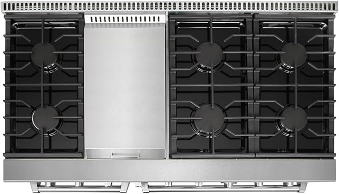 48 Inch Pro-Style Propane Gas Range with 6 Burners & 1 Griddle Cooktop, Double 4.6 cu. ft. and 2.2 cu. ft. Oven, in Stainless Steel - KOS-48RG03MLP (Black)