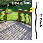 Akenow Wavy Iron Railing, 32.25 Inch Wave Arc Balusters (61 Pack) with Screws for Outdoor Stair Deck Porch