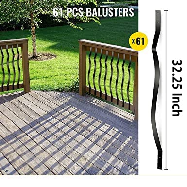 Akenow Wavy Iron Railing, 32.25 Inch Wave Arc Balusters (61 Pack) with Screws for Outdoor Stair Deck Porch