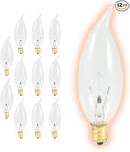 GoodBulb 25 Watt Flame Tip Candelabra Light Bulbs | CA10 Clear Finish E12 Base 2700K Warm White Light | Dimmable | 175 Lumens | Pack of 12
