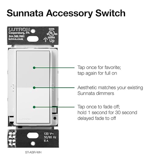 Lutron Sunnata On/Off Accessory Switch, only for use with Sunnata LED+ Dimmers, ST-AS-LA, Light Almond
