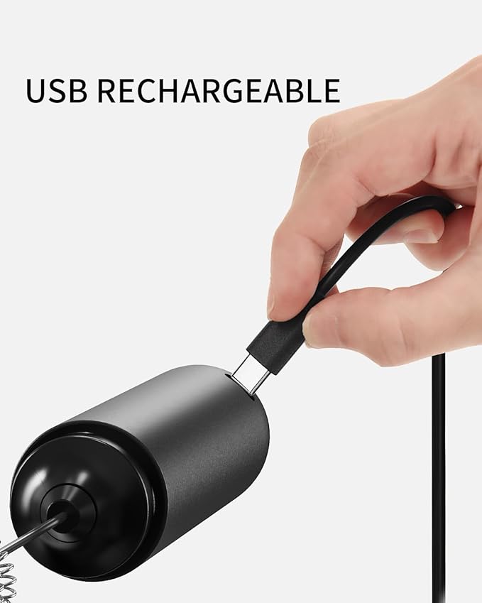 CIRCLE JOY Rechargeable Milk Frother Hanheld, Dual Spring Whisk Electric Coffee Frother, Portable Hand Frother Wand Drink Mixer for Matcha Lattes Cappuccino, Kitchen Gifts, Black