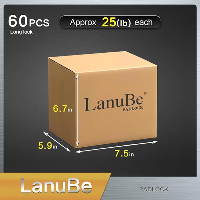 LanuBe Lock Laminated keyed Padlock (1-9/16", 40mm), keyed Alike Locks, Long Shackle,Marked Black Plastic Hoop, Pack of 60