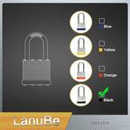 LanuBe Lock Laminated keyed Padlock (1-9/16", 40mm), keyed Alike Locks, Long Shackle,Marked Black Plastic Hoop, Pack of 6