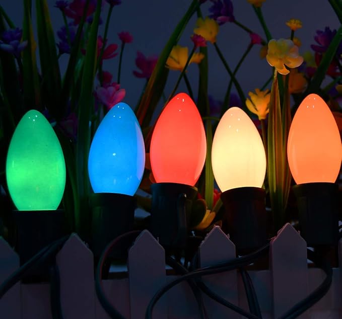 25 Pack C9 Multicolor Christmas Light Bulbs, C9 Multicolor Replacement Bulbs for Outdoor Patio Christmas String Lights, 7W Incandescent Night Light Bulbs, C9/E17 Intermediate Base Bulb,120V 7W bulb