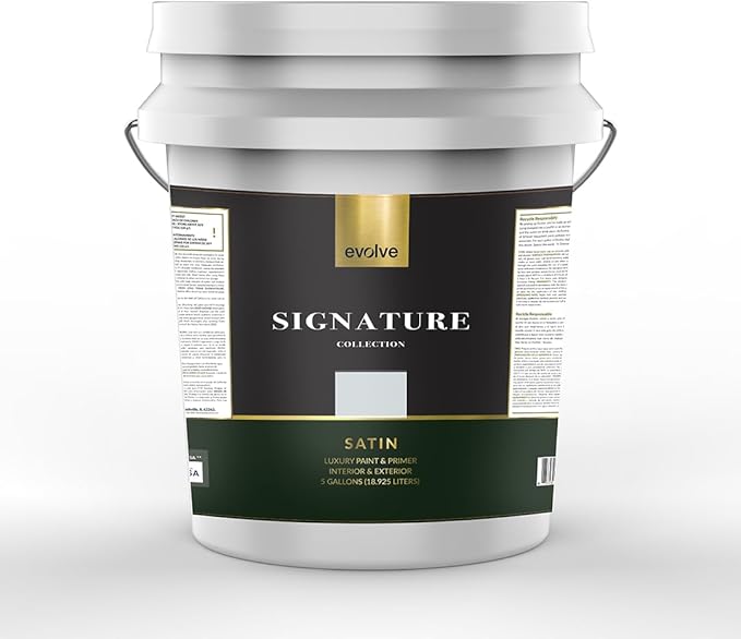 EVOLVE Signature Paint & Primer: Luxury Paint & Primer for Indoor & Outdoor Surfaces, Minimal Odor, Satin Sheen (Starship Gray, 5 Gallon)