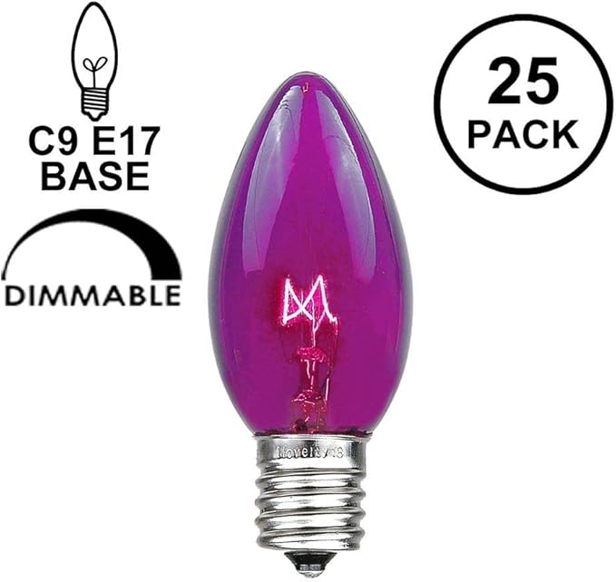 Novelty Lights 500 Case C9 Outdoor Christmas Replacement Bulbs, Purple, E17/C9 Intermediate Base, 7 Watt