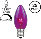 Novelty Lights Incandescent Christmas Replacement Bulbs - Indoor/Outdoor Individual Bulbs for Christmas Tree, Display, & More - C9/E17 Intermediate Base, 7 Watt Lights (Purple, 25 Pack)