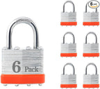 ZonRo Locks Laminated Steel Keyed Padlocks,Keyed Alike Locks, 1-9/16 inch Wide,Normal Shackle Padlocks, Pack of 6，Orange Hoop, for Hasp Latch, Sheds, Fences, Storage Locker, School, Gym
