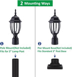 LIT-PaTH Dusk to Dawn Outdoor Post Lighting Fixture Pole Lantern, E26 Medium Base Max 60W, Aluminum Housing Plus Glass, Bulb Not Included (Black, 1-Pack)