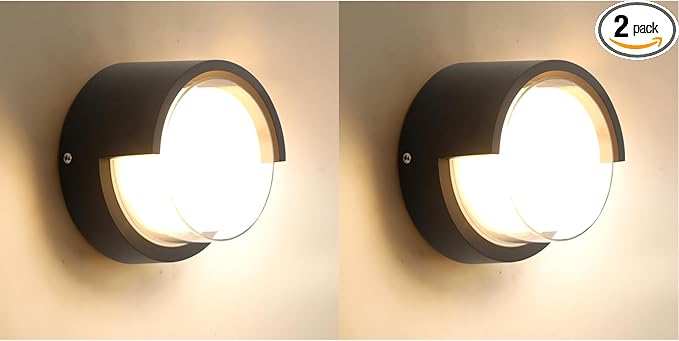 Modern Wall Sconce 2 Pack 12W Outdoor Wall Light Wall Pack Light Black Light Fixture Versatile Style Wall Lantern for Courtyard/Yard 3000K Warm Lights Round Black Outdoor Wall Light