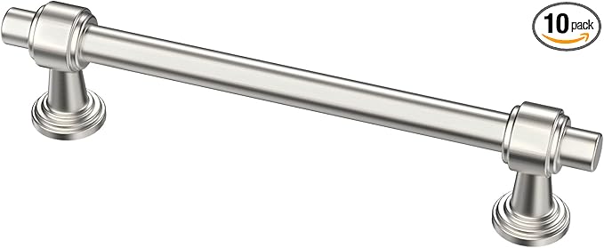 Alzassbg 10 Pack Brushed Satin Nickel Cabinet Pulls, 5 Inch(128mm) Hole Centers Cabinet Handles Kitchen Hardware Straight Bar for Cabinets and Drawer AL3505SN