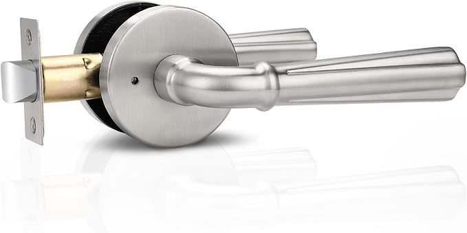 Orger 1 Pack Satin Nickel Privacy Door Lever Interior Door Handle with Lock, Keyless Bed Bath Door Handle Round Door Lever Reversible for Left & Right, Modern Privacy Door Lock Stainless Steel