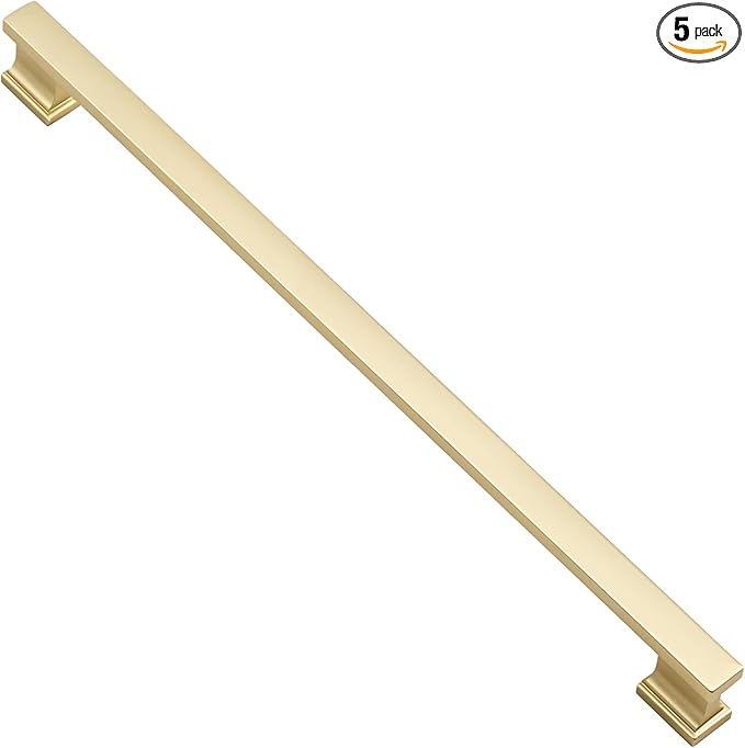 Alzassbg 5 Pack Matt Gold Cabinet Pulls, 15 Inch(381mm) Hole Centers Kitchen Cabinet Handles for Cabinets and Drawers AL3061MGP