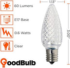 GoodBulb 0.6-Watt C9 Clear Diamond Faceted Holiday Light Bulbs | Clear LED Bulb | Intermediate E17 Base 60 Lumens | Warm White Color | Christmas Holiday Decorations | Pack of 25 Bulbs