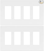 LIDER Matte Finish Quadruple Decorator Switch Cover, Screwless Wall Plate, Mid-Size 4-Gang 4.88" x 8.58", Polycarbonate Thermoplastic, UL Listed, LSWP-34M-W2P, White, 2 Pack