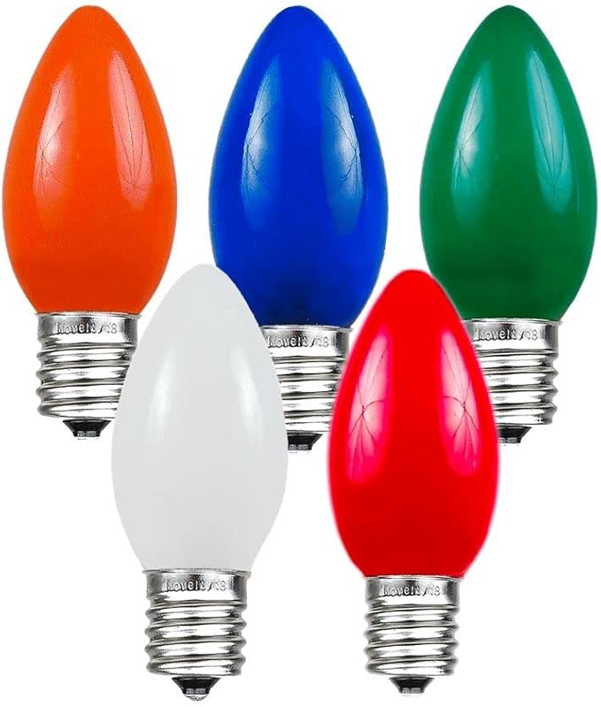 Novelty Lights 500 Case C9 Ceramic Outdoor Christmas Replacement Bulbs, Multi, E17/C9 Intermediate Base, 7 Watt