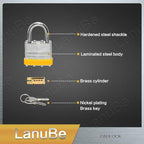 LanuBe Lock Laminated Steel Keyed Padlock,Keyed Alike Locks, Normal Shackle Padlock, Marked Yellow Plastic Hoop, Pack of 100