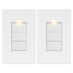 LIDER Matte Finish Lighted Triple Switch with Screwless Wall Plate, Combination Frameless Decorator Switch with Locator Light, Ground Terminal Single Pole, 15A 120V, UL Listed, White, 2 Pack