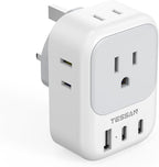 TESSAN US to UK Plug Adapter, Type G Travel Adaptor with 4 Electrical Outlets 3 USB Ports (2 USB C), Ireland Power Adapter for USA to England London Scotland Dubai Singapore Qatar Kenya British