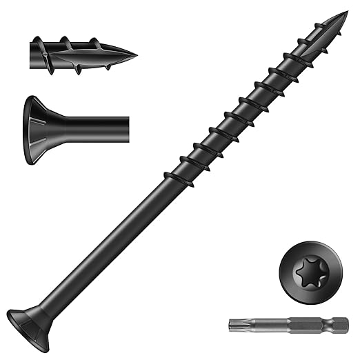 #10 x 3 Inch Deck Screws (59Pcs) 1lb. Exterior Wood Screws. Carbon Steel, Black, Flat Head, Rust Resistant epoxy Coated, with T25 Star Bit