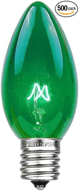 Novelty Lights 500 Case C7 Outdoor Christmas Replacement Bulbs, Green, C7/E12 Candelabra Base, 5 Watt, 500 Bulbs