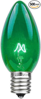 Novelty Lights 500 Case C7 Outdoor Christmas Replacement Bulbs, Green, C7/E12 Candelabra Base, 5 Watt, 500 Bulbs