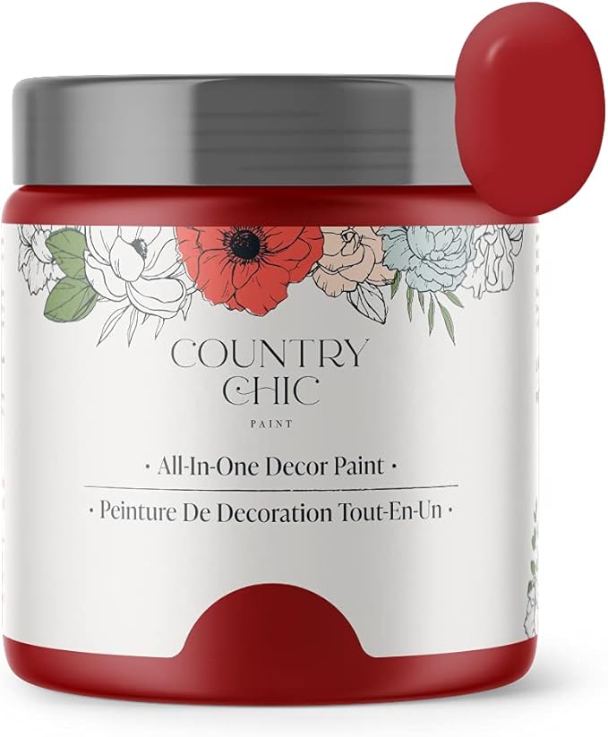 Country Chic All-in-One Chalk Paint for Furniture, Cabinets, Home Decor, Eco-Friendly, Matte Finish, Built-In Primer & Top Coat for Wood, Metal - Poppy (Red) - Pint 16 oz (475 ml)