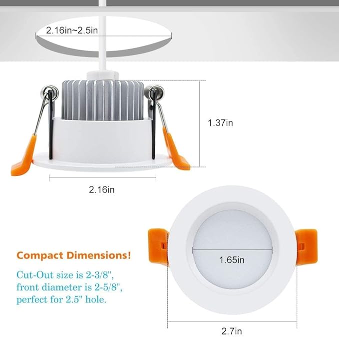 2 Inch LED Downlight, Recessed Lighting Dimmable Ceiling Light, 3W, 2700K Ultra Warm White, CRI80 with LED Driver(35W Halogen Equivalent), 8 Pack