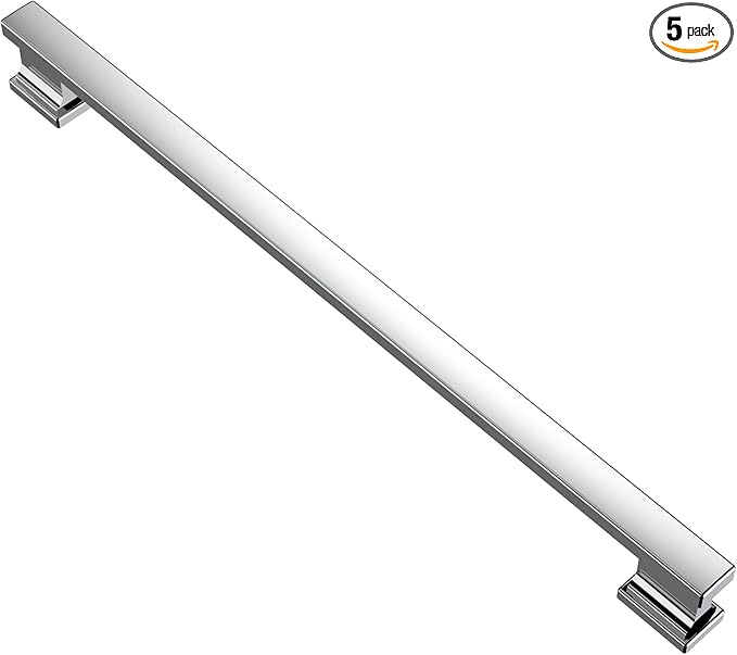 Alzassbg 5 Pack Polished Chrome Cabinet Pulls, 10 Inch(254mm) Hole Centers Silver Kitchen Cabinet Handles for Cabinets and Drawers AL3061CP