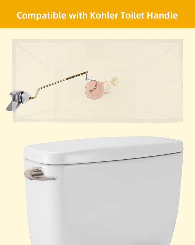 2 Pack Universal Brass Toilet Handle Replacement Kit, Side/Angle Mount Toilet Flush Handle Compatible with Kohler K-GP30324-CP/TOTO/American Standard, Stainless Steel Flapper Chain, Brushed Nickel