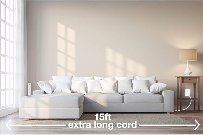 Digital Energy 6-Outlet + 2 USB 1050 Joule Surge Protector Power Strip with 15-Ft Long Extension Cord, White, UL Listed