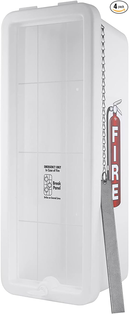 Fire Extinguisher Cabinet Fire Extinguisher Box Outdoor Fire Cabinet Mounted Fire Extinguisher Cabinet Fire Extinguisher Cover (White with Breaker Bar Attachment, Rx350, Plastic, 20 Pounds, 4, AKA1)