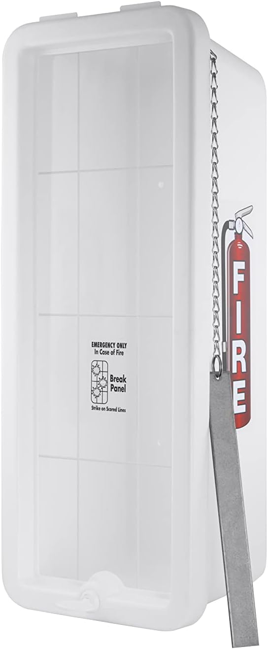 Fire Extinguisher Cabinet Fire Extinguisher Box Outdoor Fire Cabinet Mounted Fire Extinguisher Cabinet Fire Extinguisher Cover (White with Breaker Bar Attachment, Rx350, Plastic, 5 Pounds, 1, AKA1)