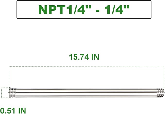 TAISHER 2PCS Stainless Steel Pipe Fittings, 1/4" NPT Male x 1/4" NPT Male Threaded, 16" Length Nipple Cast Pipe