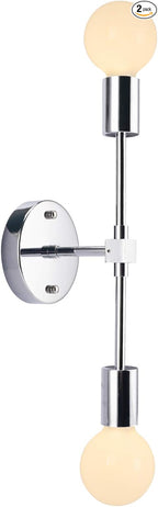 2 Lights Bathroom Vanity Wall Sconce Modern Industrial Wall Lamp Pole Wall Mount Lighting Fixture（Chrome Color）