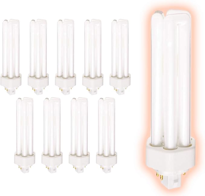 42 Watt CFL Light Bulbs | 4 Pin GX24Q-4 Base 5000K Daylight | 42W High Output 3200 Lumens | Triple Tube Compact Fluorescent Light Bulbs Plug-in | Car Dealership Lighting | 10 Pack by GoodBulb