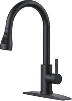 FORIOUS Black Kitchen Faucet with Pull Down Sprayer, High Arc Single Handle Classic Stainless Steel Sink Faucet 1 or 3 Hole, Suitable for Farmhouse Camper Laundry Rv Bar