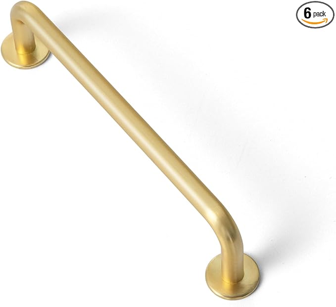 Goo-Ki 6 Pack Brushed Brass Cabinet Drawer Pulls, 5.04 Inch(128mm) c-c Solid Zinc Alloy Modern Bar Handles Dresser Pull Kitchen Hardware for Closet Wardrobe Cupboard Furniture, 9338TLS-128