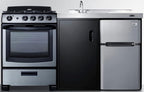 Summit 63" All-in-One Kitchenette with Gas Range, Refrigerator-Freezer, Sink, White - ACK63GASBSS