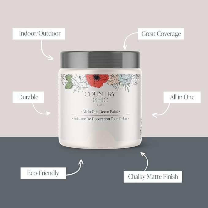 Country Chic All-in-One Chalk Paint for Furniture, Cabinets, Home Decor, Eco-Friendly, Matte Finish, Built-In Primer & Top Coat for Wood, Metal - Crinoline (Off White) - 8 oz (237 ml)