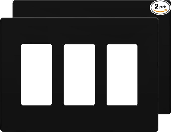 LIDER Brushed Finish Decorator Switch Cover, Screwless Wall Plate, Mid-Size 3-Gang 4.88" x 6.77", Unbreakable Polycarbonate Thermoplastic, UL Listed, LSWP-33M-BK2P, Black, 2 Pack
