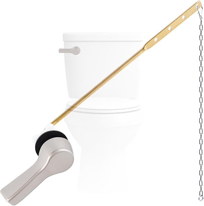 Hygie Rinse Metal Toilet Handle Lever Flush Replacement, Universal Front Mount Toilet Handle with Stainless Steel Flapper Chains, Toilet Repair Kit, Brushed Nickel