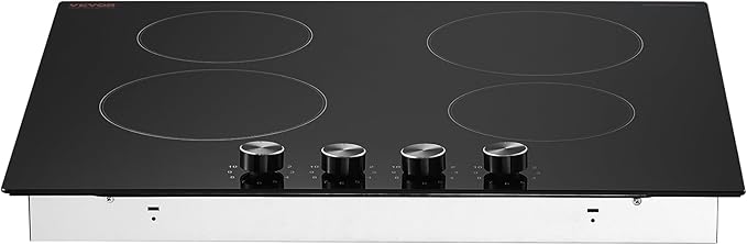 VEVOR Electric Ceramic Cooktop, Built-in Electric Stove Top, with Glass Panel, Knob Control, 11 Heat Levels, for Diverse Cooking Requirements (24inch-4burners/220V)