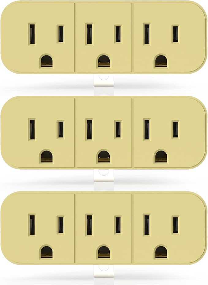 ELEGRP 2 to 3 Prong Grounded Triple Outlet Extender, 2-Prong to 3-Prong Adapter Converters for Wall Outlets, Portable Polarized Wall Plug Splitter with 3 AC Outlets, ETL Listed, 3 Packs, Ivory