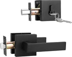 1 Pack Keyed Entry Door Lock with Deadbolt Set, Reversible Passage Lever and Keyed Alike Double Cylinder Deadbolt, Matte Black Square Handleset for Bedroom, Front Door