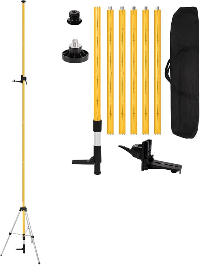 13.8Ft/4.2M Professional Laser Level Pole with Tripod & Mount - 1/4" & 5/8" Adapters, Adjustable Telescoping Laser Level Pole for Rotary/Line Lasers