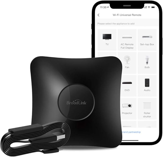 BroadLink RM4 pro Smart Remote and Sensor Cable Set RM4 pro S (2.4 GHz Wi-Fi Only), Universal IR RF Remote Control Hub with Temperature Humidity Monitor USB Cable, Works with Alexa & IFTTT